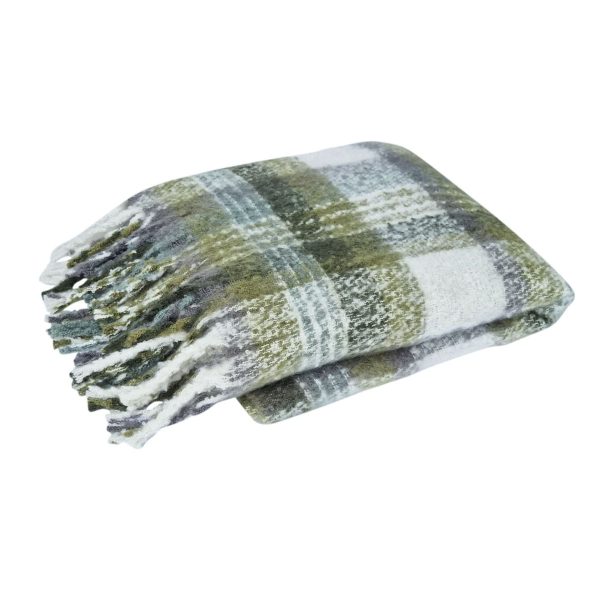 Aiden Multi Faux Mohair Throw Rug with Fringe 130 x 160cm – Olive