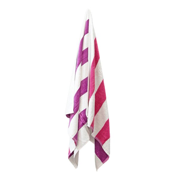 400GSM Premium Cotton Reversible Striped Beach Towel 76 x 152 cm Pink Purple