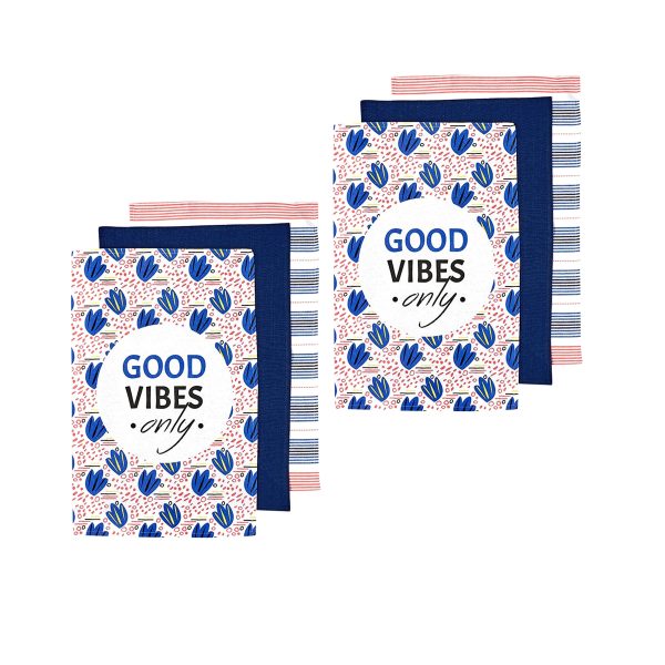 Set of 6 Arise Good Vibes Tea Towels Blue