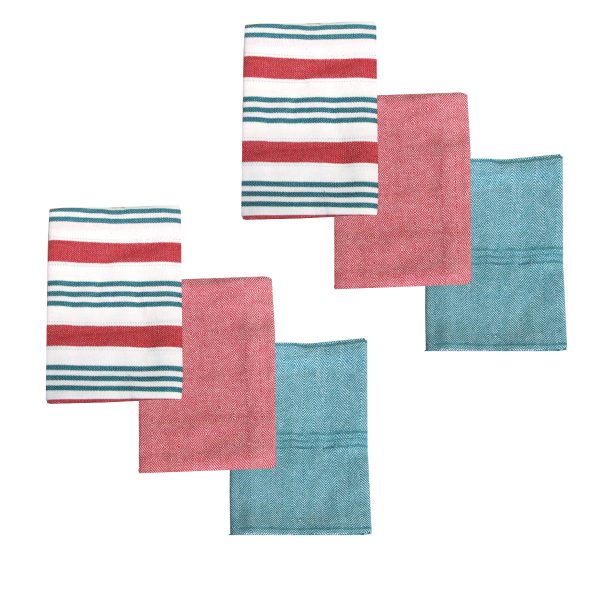 Brick Set of 6 Cotton Kitchen Towels Red Design 8