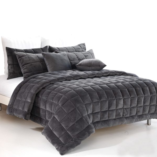 Augusta Faux Mink Quilt / Comforter Set Charcoal Super King