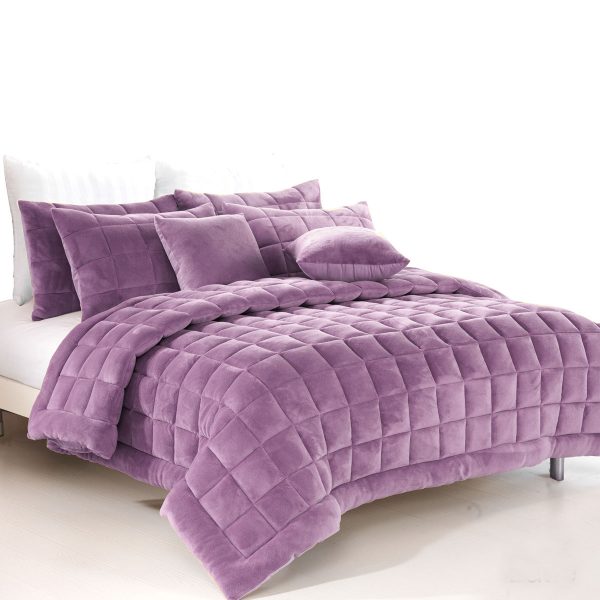 Augusta Faux Mink Quilt / Comforter Set Lilac Super King