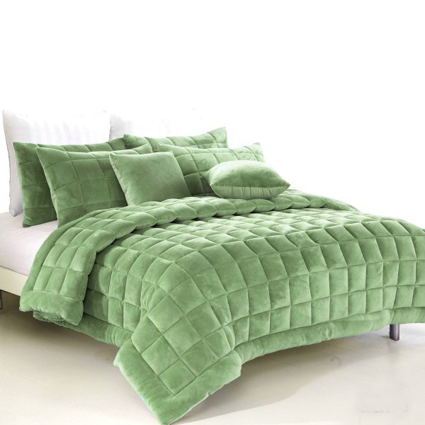 Augusta Faux Mink Quilt / Comforter Set Sage Single