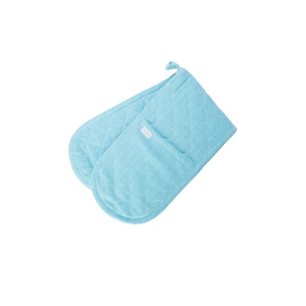 Herringbone Blue Cotton Double Oven Mitt