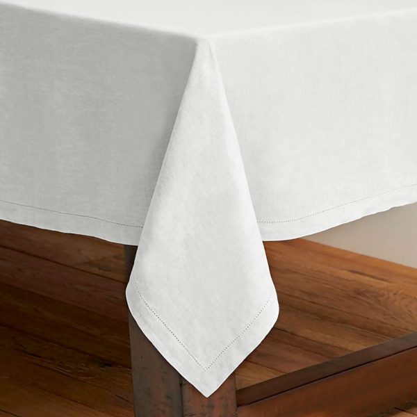 Pure Cotton Hemstitch Tablecloth 180 cm Round – White