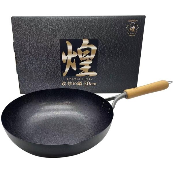 Kirameki Cast Iron Double Fiber Line Stir-fry Wok (Made in Japan) – 30cm