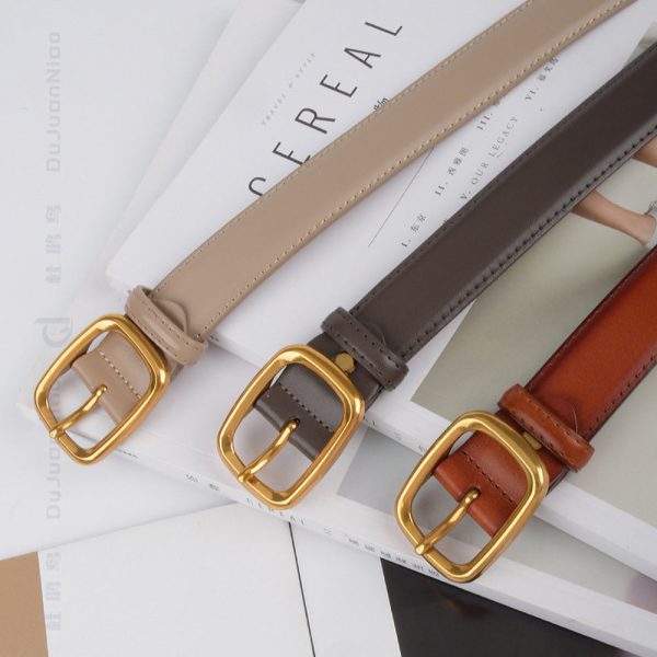 Classic Leather Belts for Women, Joyreap Genuine Leather Womens Belts with Gold Buckle – Khaki