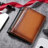 100% Genuine Leather Men’s Wallet RFID Blocking Card Holder Bifold and Long Wallets (Bifold Verticle) – Brown