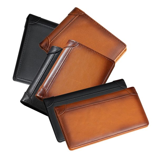 100% Genuine Leather Men’s Wallet RFID Blocking Card Holder Bifold and Long Wallets (Bifold Verticle) – Brown