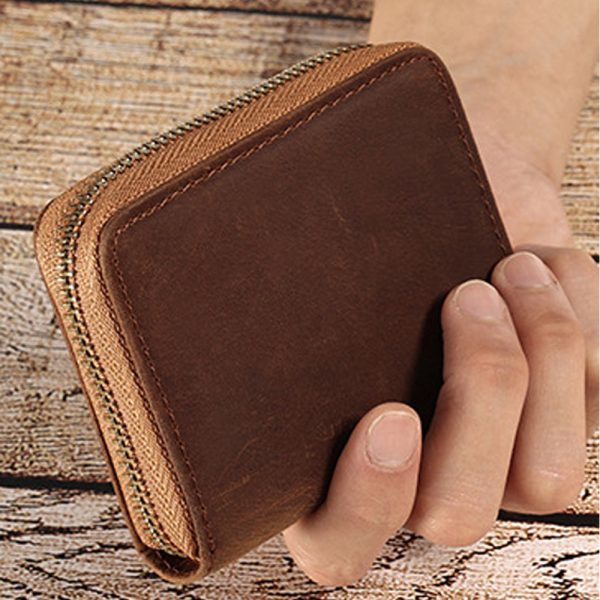 Genuine Leather Large Capacity RFID Anti-magnetic Money Clip Organ Wallets – Coffee