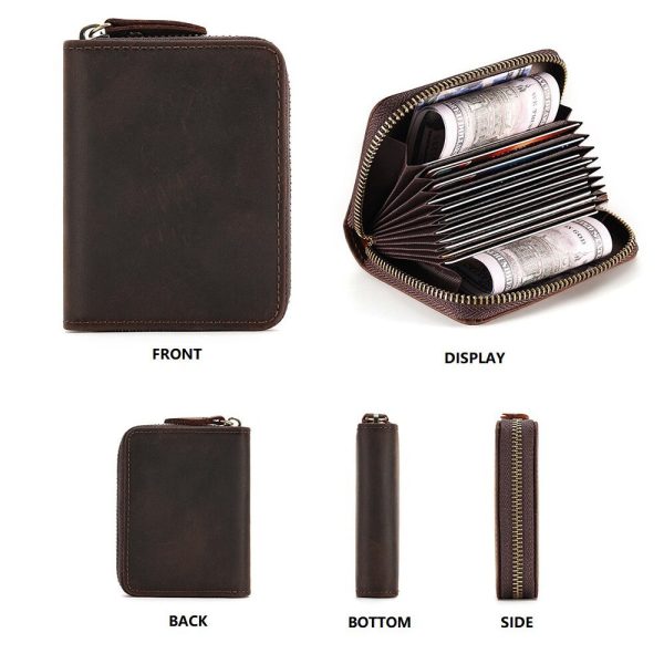 Genuine Leather Large Capacity RFID Anti-magnetic Money Clip Organ Wallets – Coffee