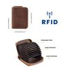 Genuine Leather Large Capacity RFID Anti-magnetic Money Clip Organ Wallets – Coffee