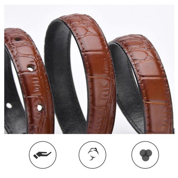 Genuine leather with Crocodile pattern pin buckle thin belt jeans belt for women – Light Brown