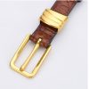 Genuine leather with Crocodile pattern pin buckle thin belt jeans belt for women – Light Brown