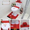 4pcs Christmas Toilet Seat Cover Rug Bathroom Set Santa Snowman Xmas Home Décor, Santa