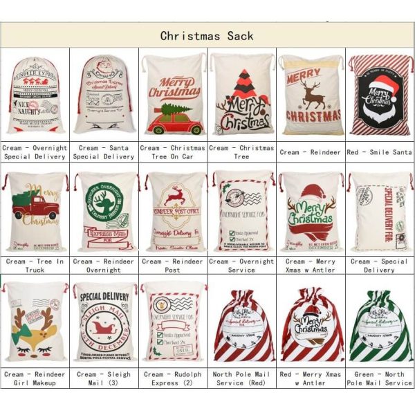 Large Christmas XMAS Hessian Santa Sack Stocking Bag Reindeer Children Gifts Bag, North Pole Mail Service (Green)