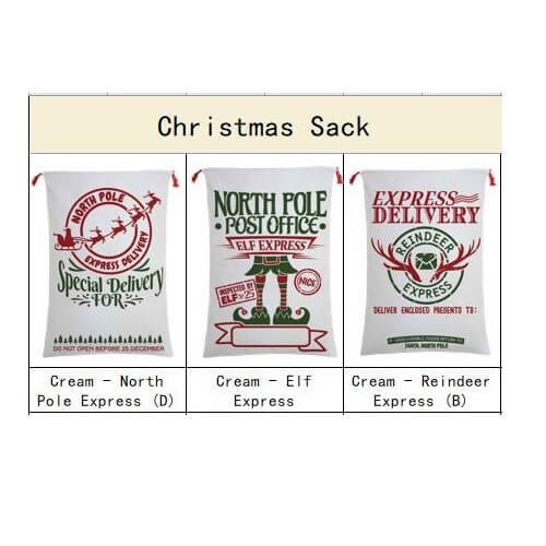 Large Christmas XMAS Hessian Santa Sack Stocking Bag Reindeer Children Gifts Bag, Cream – Reindeer First Class