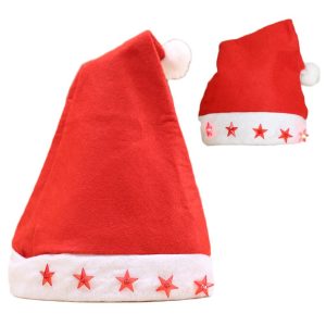 Christmas Unisex Adults Kids Novelty Hat Xmas Party Cap Santa Costume Dress Up, Santa Hat w LED Light Stars