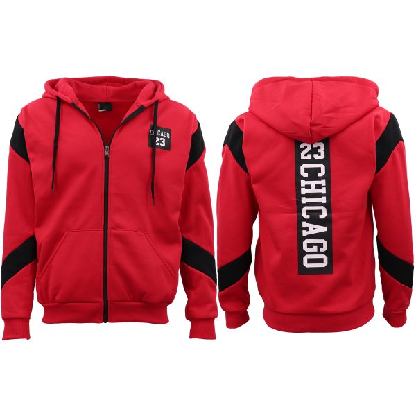 Men’s Fleece Zip Up Hoodie Shirt Chicago Bulls 23 Michael Jordan Sweat Jacket, Red – L