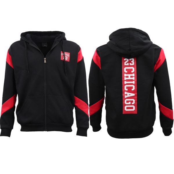 Men’s Fleece Zip Up Hoodie Shirt Chicago Bulls 23 Michael Jordan Sweat Jacket, Red – L