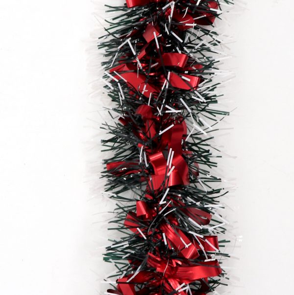 5x 2.5m Christmas Tinsel Xmas Garland Sparkly Snowflake Party Natural Home Décor, Bows (Black Red)