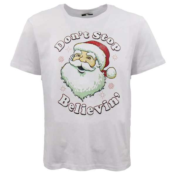 New Funny Adult Xmas Christmas T Shirt Tee Mens Womens 100% Cotton Jolly Ugly, Don’t Stop Believin’ (White) – XS