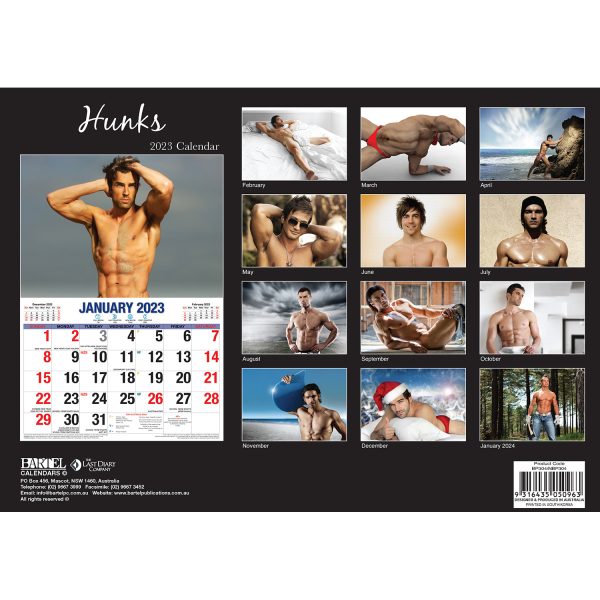 Hunks â€“ 2023 Rectangle Wall Calendar 16 Months Planner New Year Christmas Gift