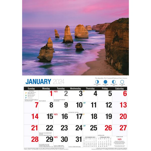 Beautiful Australia – 2024 Rectangle Wall Calendar 16 Months Scenic Landscapes