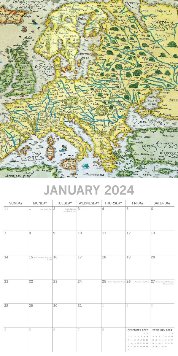 Antique Maps – 2024 Square Wall Calendar 16 Months Arts Planner Christmas Gift