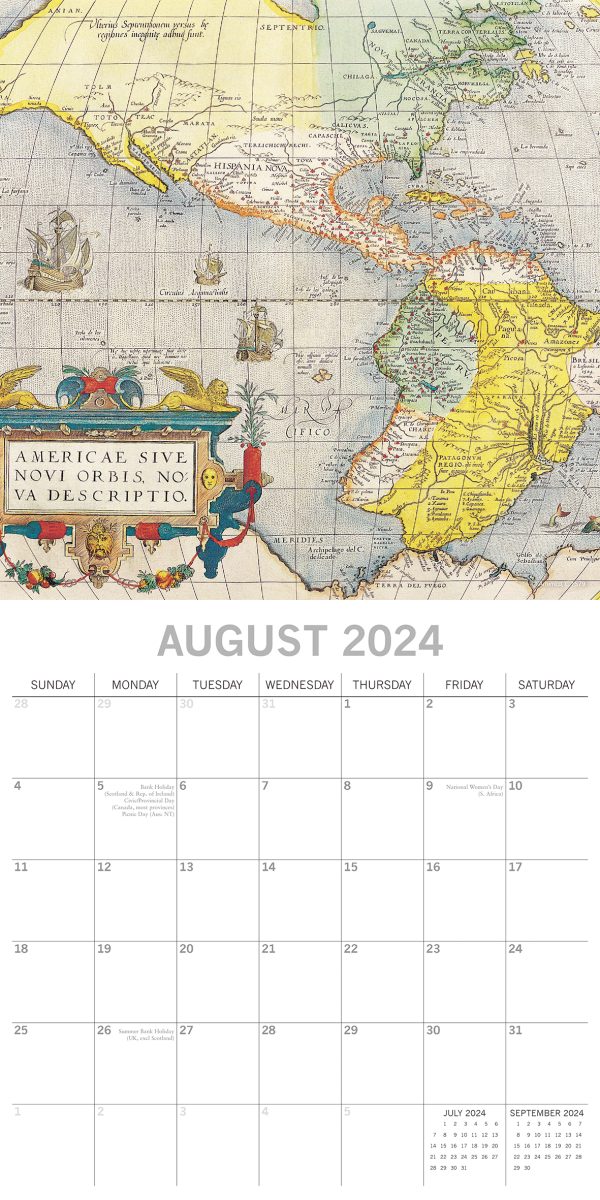 Antique Maps – 2024 Square Wall Calendar 16 Months Arts Planner Christmas Gift