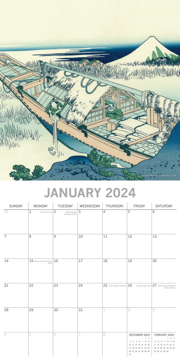 Hokusai 2024 Square Wall Calendar 16 Months Arts Planner Christmas New Year Gift