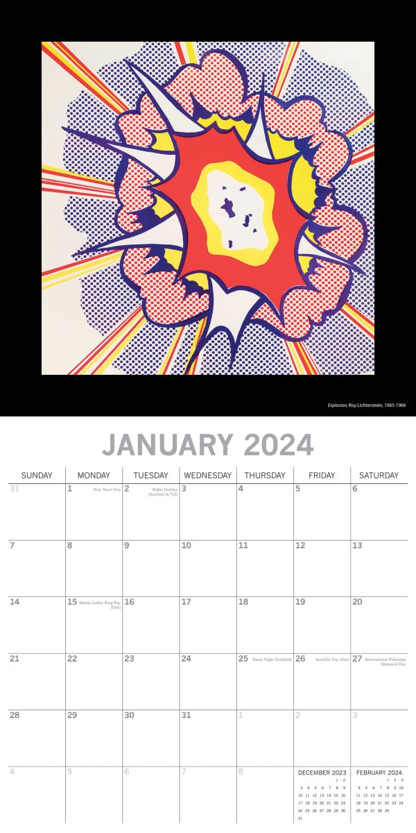 Pop Art 2024 Square Wall Calendar 16 Months Arts Planner Christmas New Year Gift