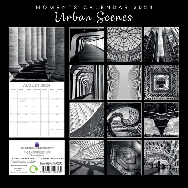 Urban Scenes – 2024 Square Wall Calendar 16 Months Black & White Planner Gift