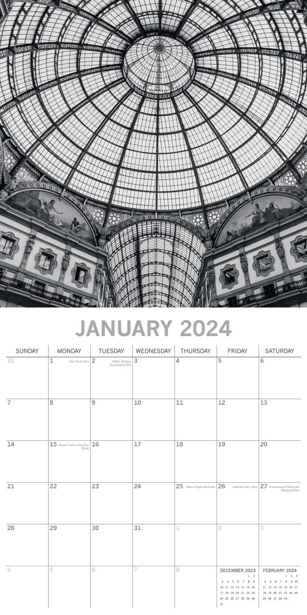 Urban Scenes – 2024 Square Wall Calendar 16 Months Black & White Planner Gift