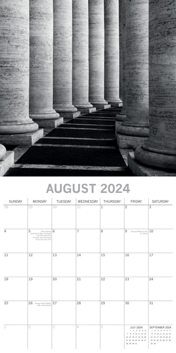 Urban Scenes – 2024 Square Wall Calendar 16 Months Black & White Planner Gift