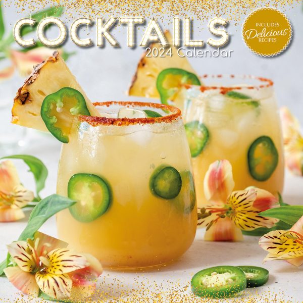 Cocktails – 2024 Square Wall Calendar 16 Months Food Planner New Year w Recipes