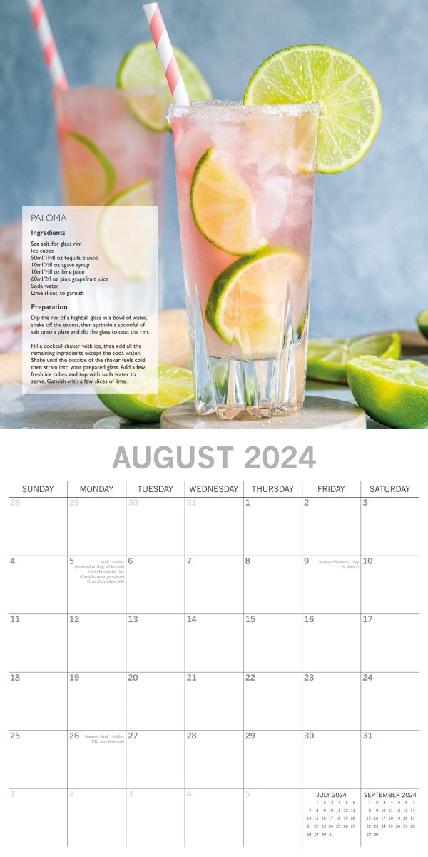 Cocktails – 2024 Square Wall Calendar 16 Months Food Planner New Year w Recipes