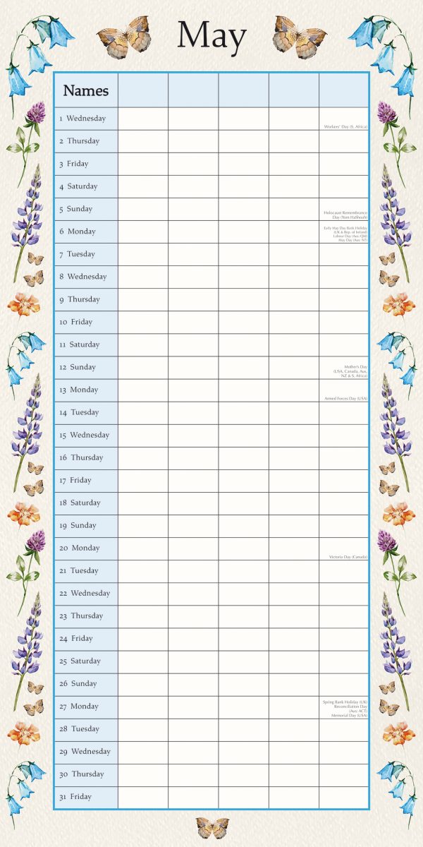 Floral Family Organiser 2024 Square Wall Calendar 16 Month School Flower Planner