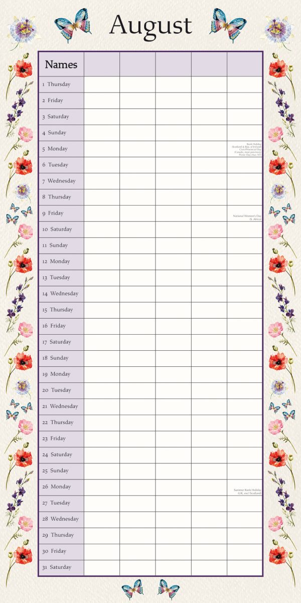 Floral Family Organiser 2024 Square Wall Calendar 16 Month School Flower Planner