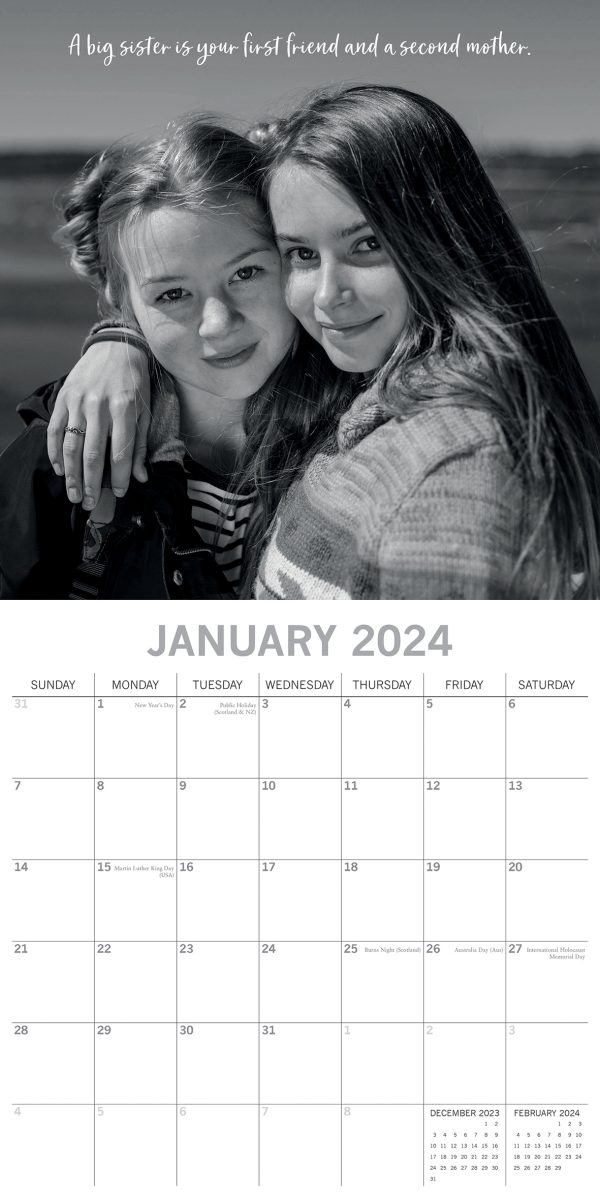 Sisters – 2024 Square Wall Calendar 16 Months Lifestyle Planner New Year Gift