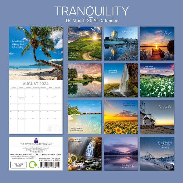 Tranquility – 2024 Square Wall Calendar 16 Month Planner Christmas New Year Gift