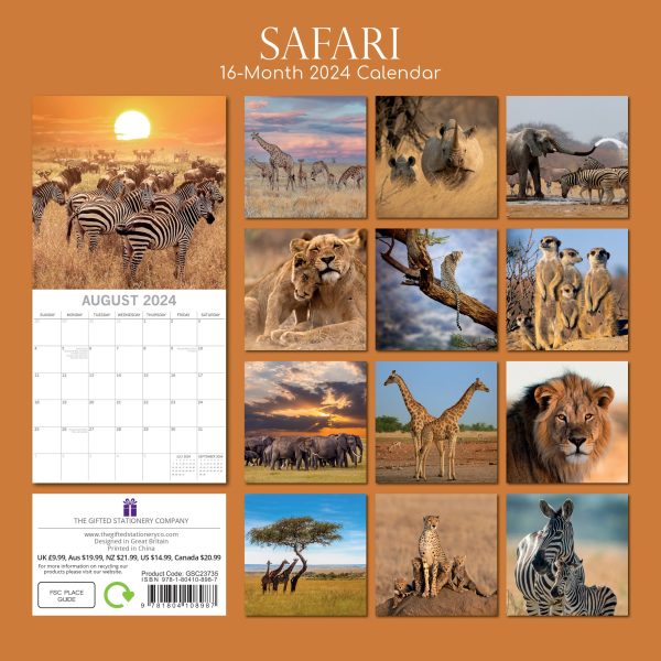 Safari 2024 Square Wall Calendar 16Month Premium Planner Christmas New Year Gift