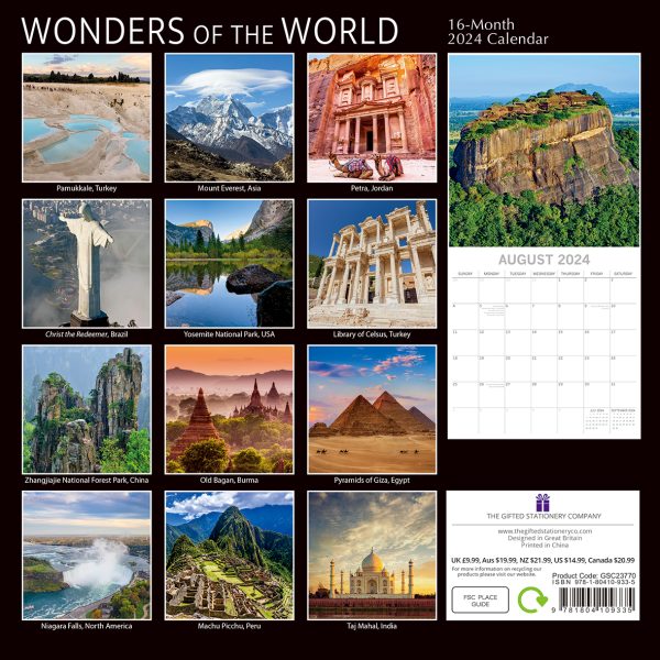 Wonders of the World – 2024 Square Wall Calendar 16 Months Planner New Year Gift