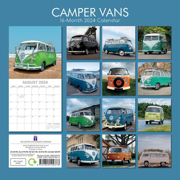 Camper Vans – 2024 Square Wall Calendar 16 Month Planner Christmas New Year Gift