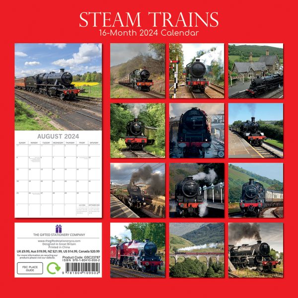 Steam Trains 2024 Square Wall Calendar 16 Months Planner Christmas New Year Gift