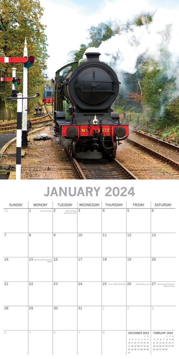 Steam Trains 2024 Square Wall Calendar 16 Months Planner Christmas New Year Gift