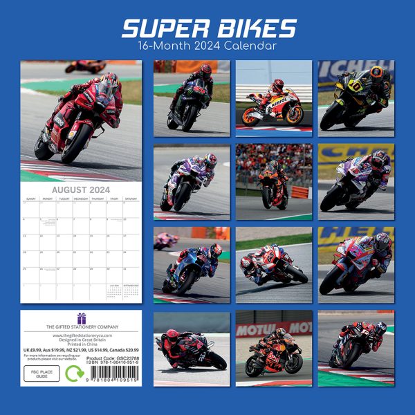 Super Bikes – 2024 Square Wall Calendar 16 Month Planner Christmas New Year Gift