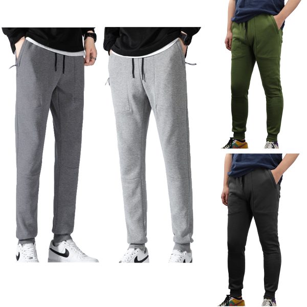 Men’s Fleece Slim Trackpant Sport Joggers w Zipped Pockets Gym Casucal Trousers, Light Grey – 3XL