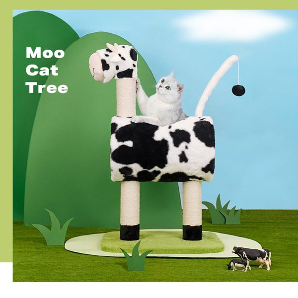 Cow Cat Tree Scratching Post Scratcher Tower Condo House Hanging Toys 86cm Condition: Brand New