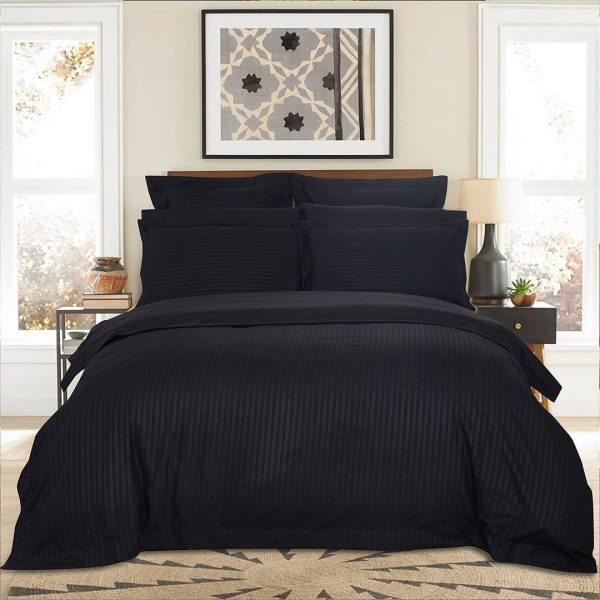 1000TC Ultra Soft Striped Duvet Doona Quilt Cover Set – KING, Black